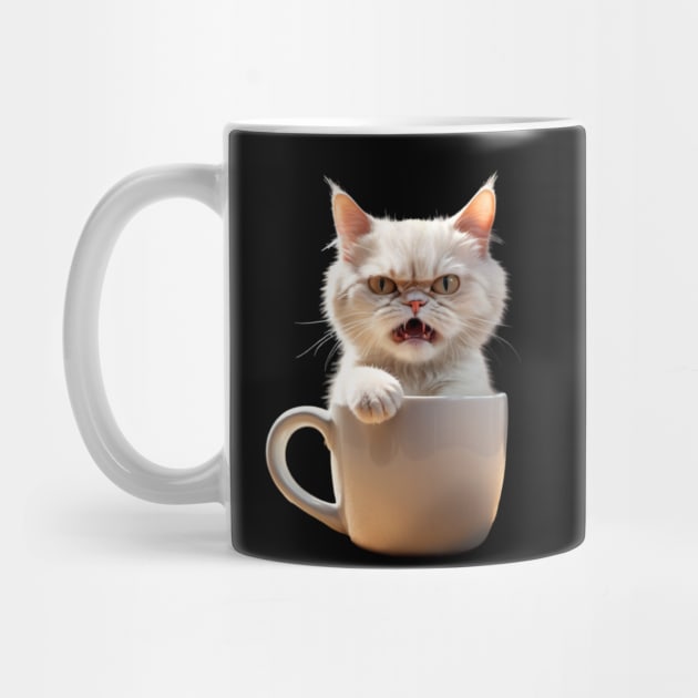 Funny Cat In Coffee Mug Crazy Mad Angry Cat by Tina